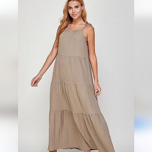 BECASA Tan Maxi Dress - Picture 1 of 7